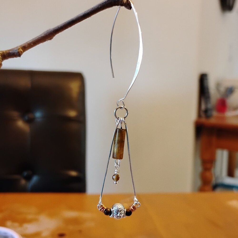 Handmade Tiger Eye Buddha Head Namaste Earrings